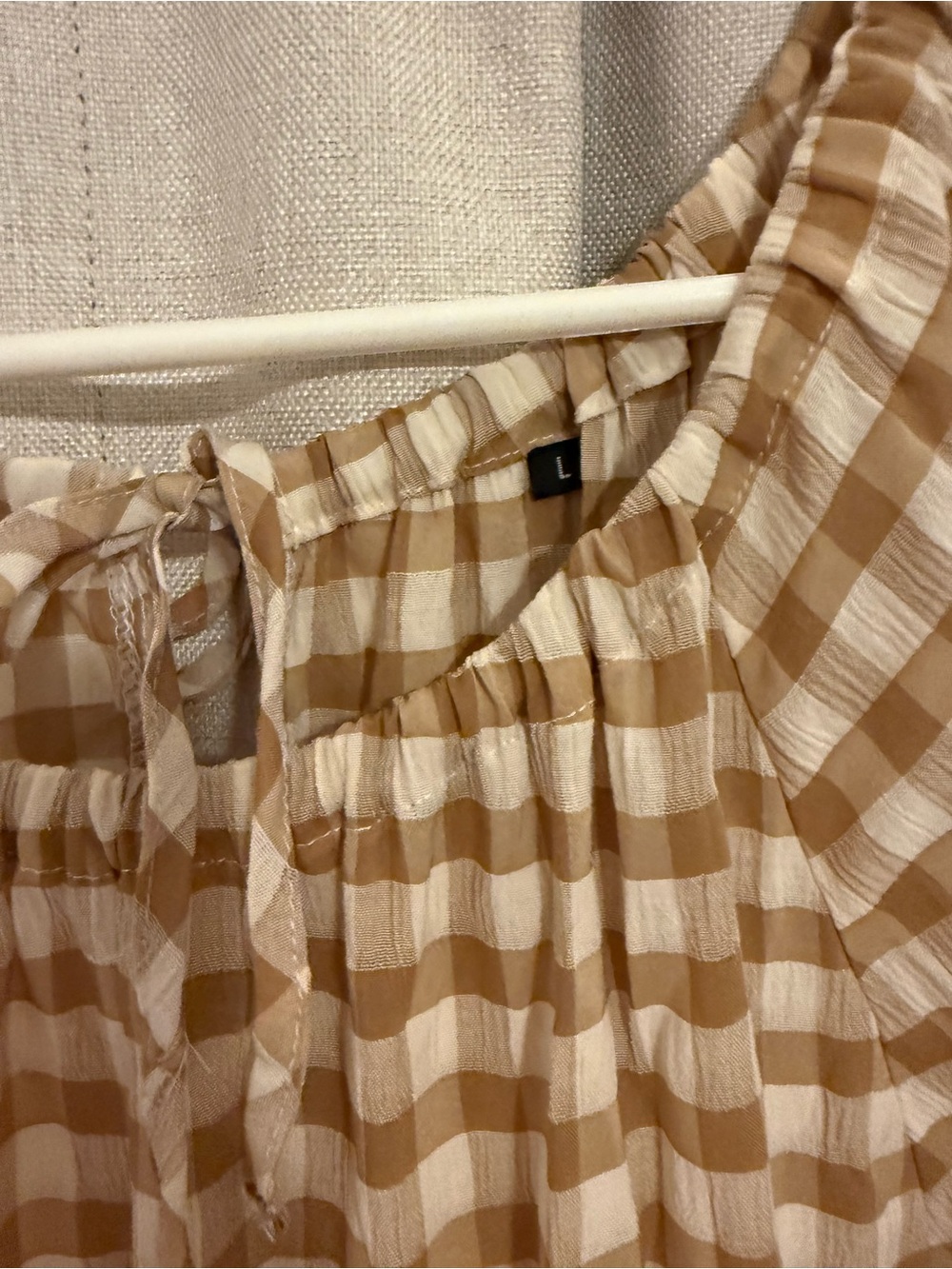 SHEIN Gingham Puff-Sleeve Midi Dress in Mustard Brown & White L - Picture 2 of 3